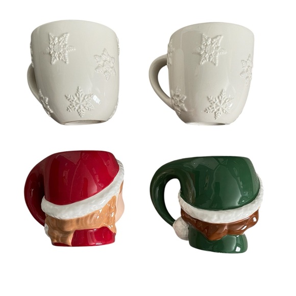 Pottery Barn Retired Christmas Mugs - Set of 4 - Snowflakes & Elves - Picture 4 of 6